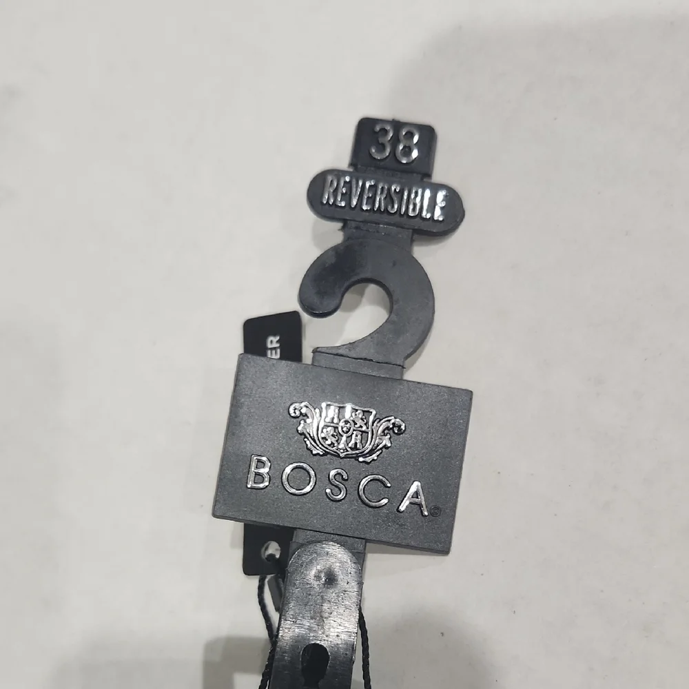 Bosca Black Leather Belt with Silver Buckle